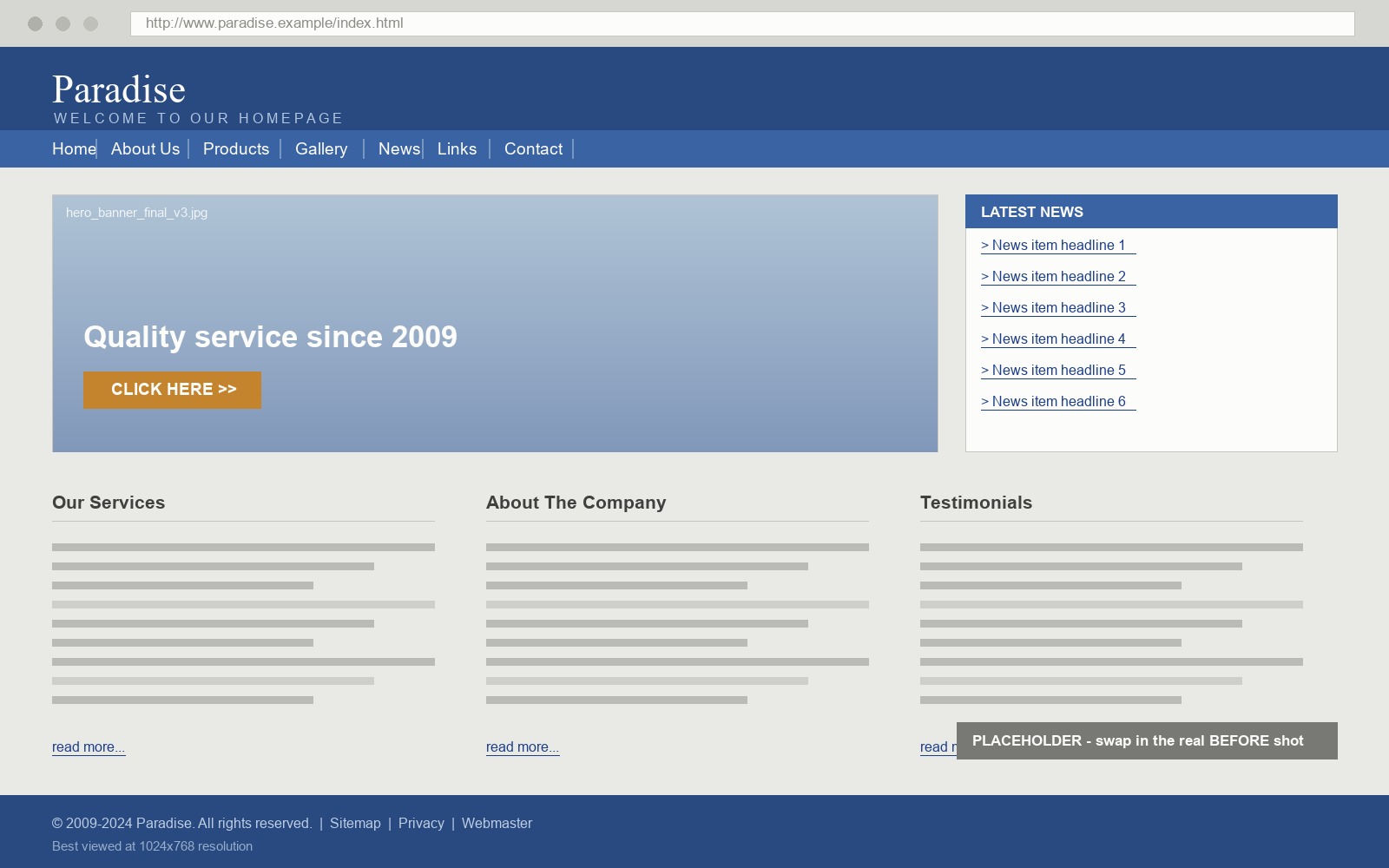 Paradise — the original website before the redesign